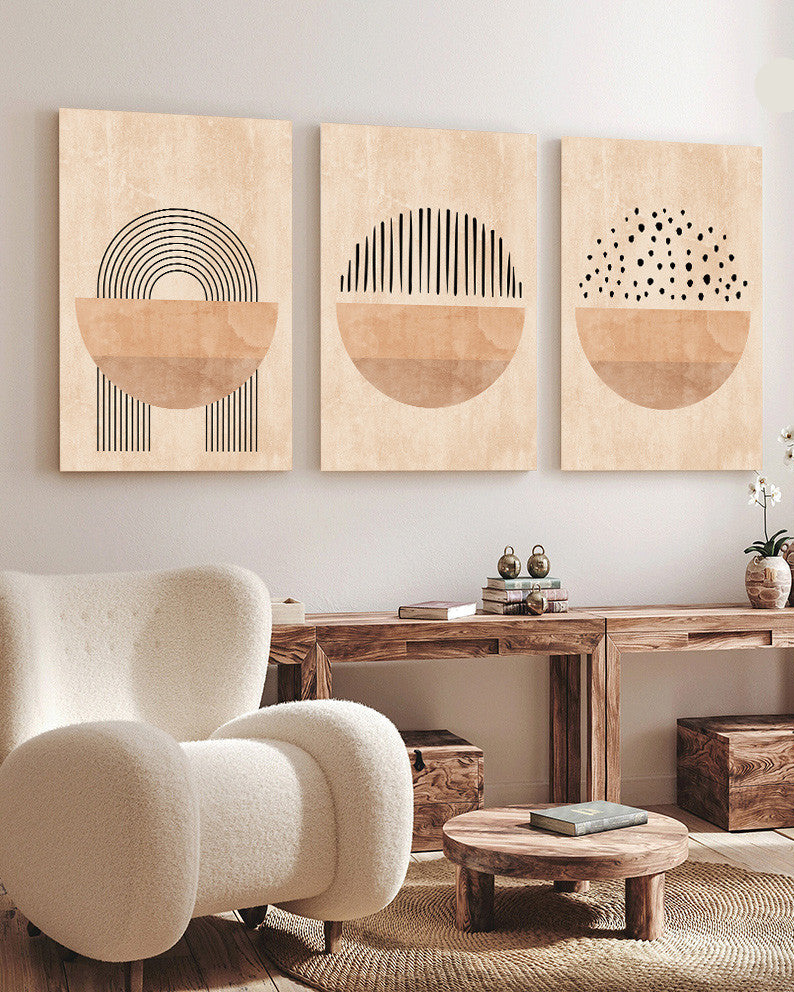 Tableau trois piéces beige forme géometrique