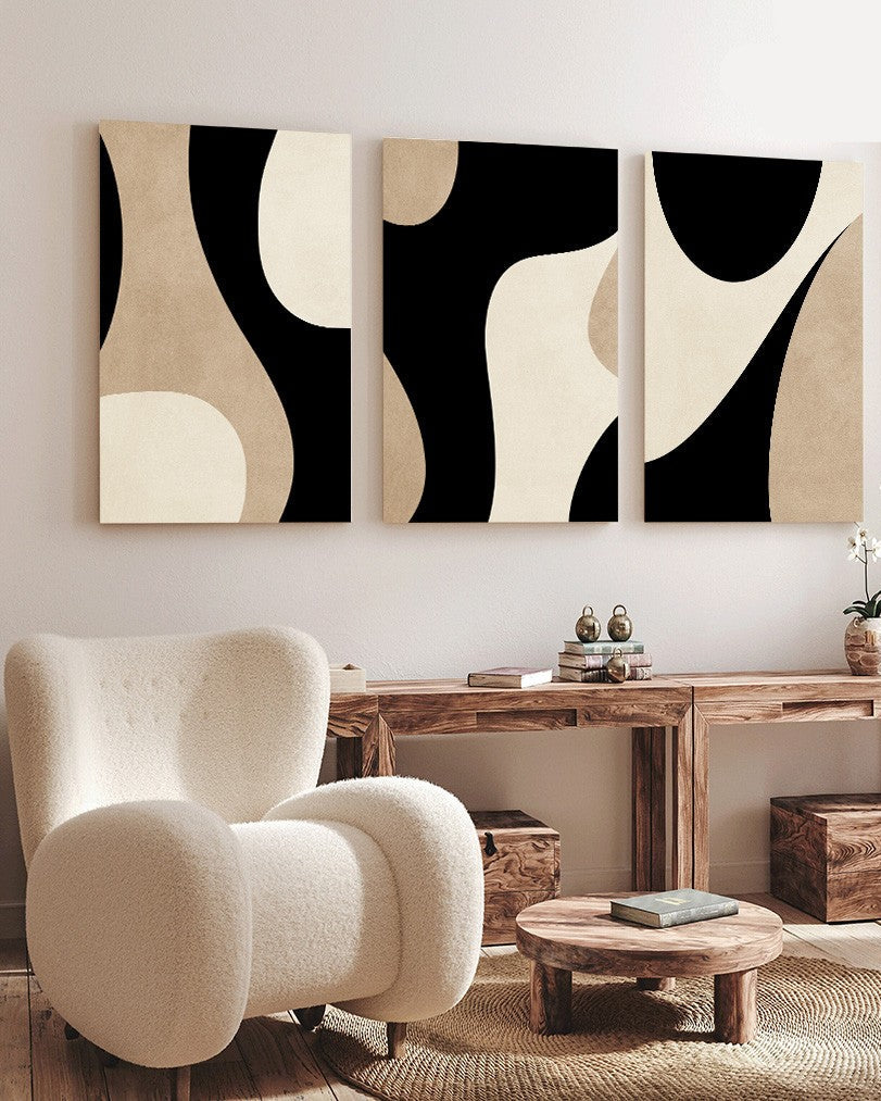 Tableau Trois Pièces Boho Abstrait Géométrique Ligne – Énergie Artistique et Élégance Bohème