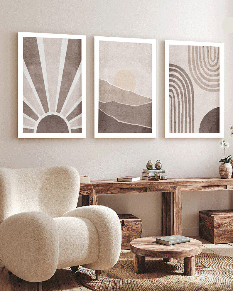 Tableau  trois piéces brown boho sun and mountain