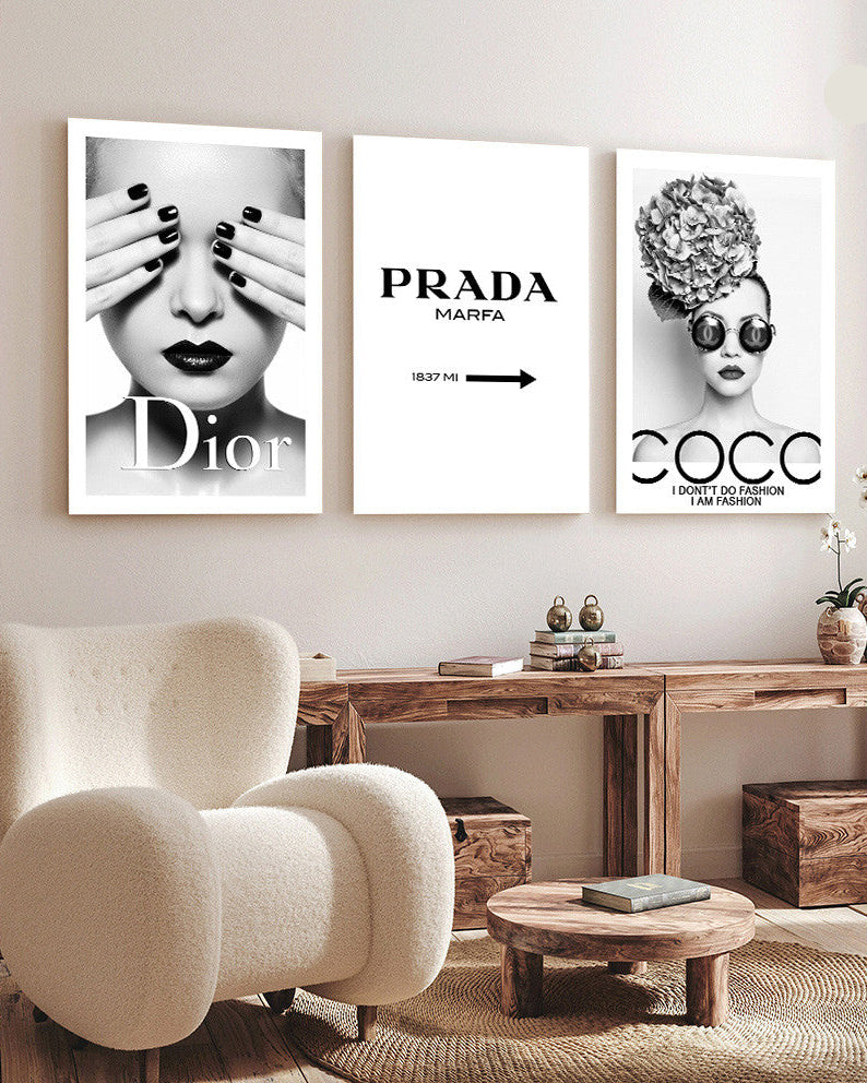 Tableau  trois piéces dior parada chanel noir et blanc
