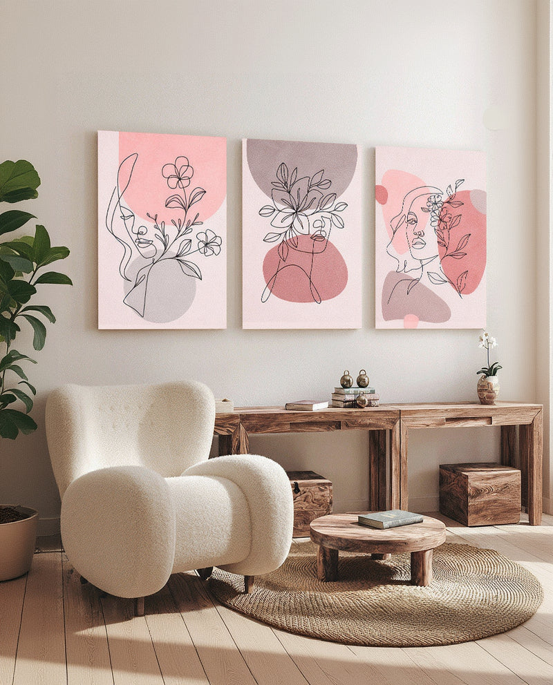 Tableau  trois piéces femmes minimalistes rose