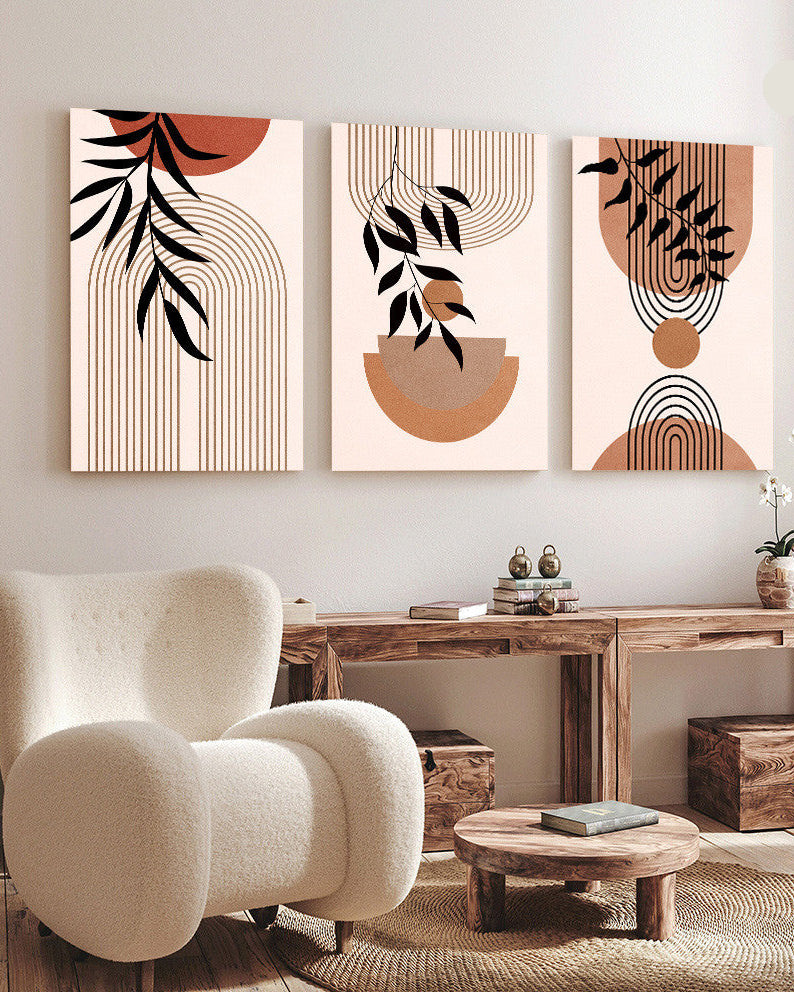 Tableau  trois piéces feuilles minimalistes tendance