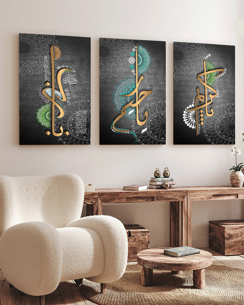 Tableau trois piéces islamique black and gold