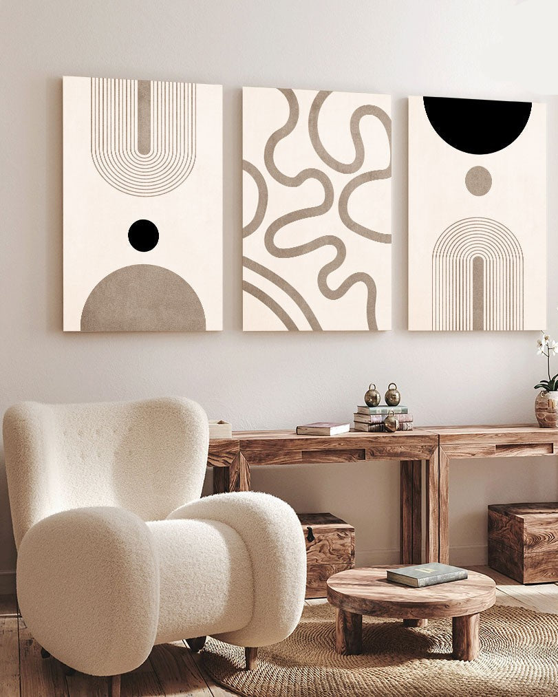 Tableau Trois Pièces Minimaliste Artline – Élégance et Harmonie Visuelle