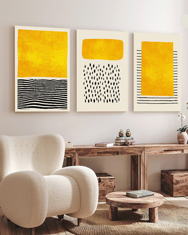 Tableau  trois piéces minimaliste jaune