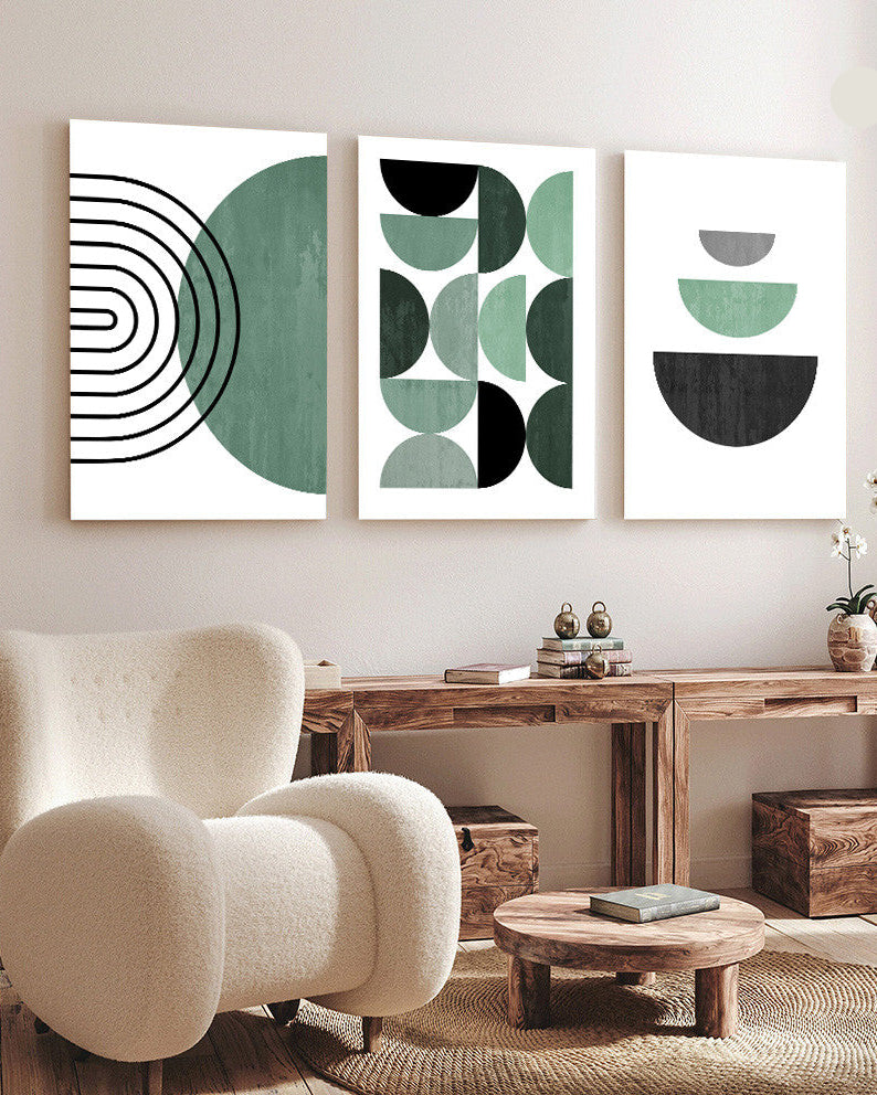 Tableau  trois piéces minimaliste nuance vert