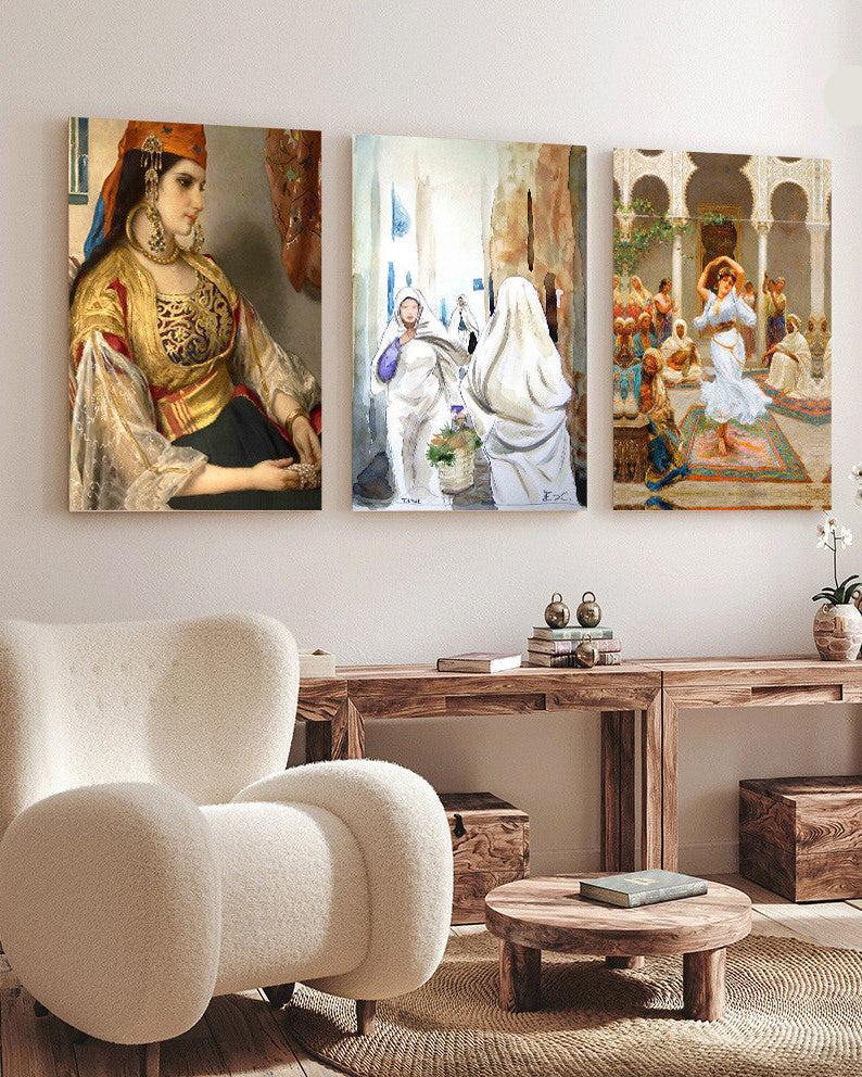 Tableau  trois pieces portrait de femme traditionnel