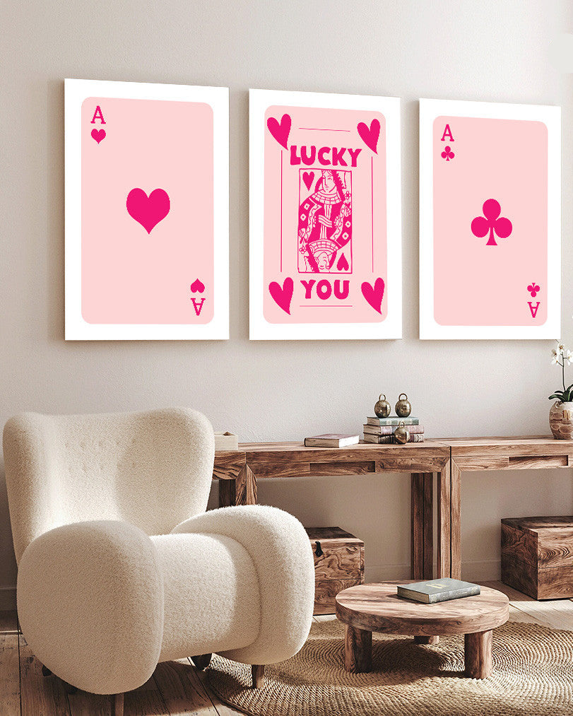 Tableau  trois piéces rose lucky girl