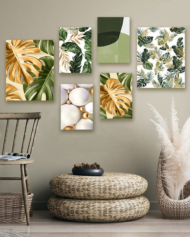 Tableau Tropical 6 Pièces Feuille Monstera