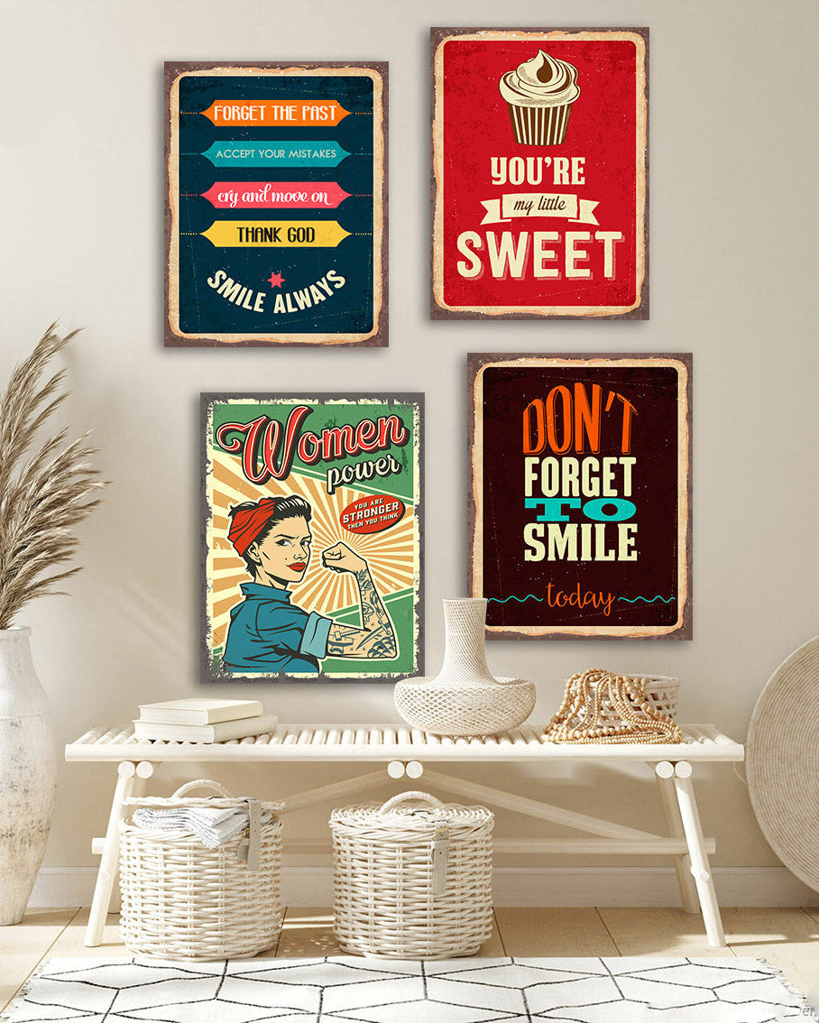 Tableau Vintage Women Power and Don’t Forget to Smile – Inspiration Rétro